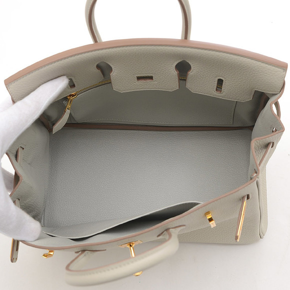 HERMES Birkin 25 Togo grease pearl handbag gold metal fittings B stamp - Picture 5 of 8